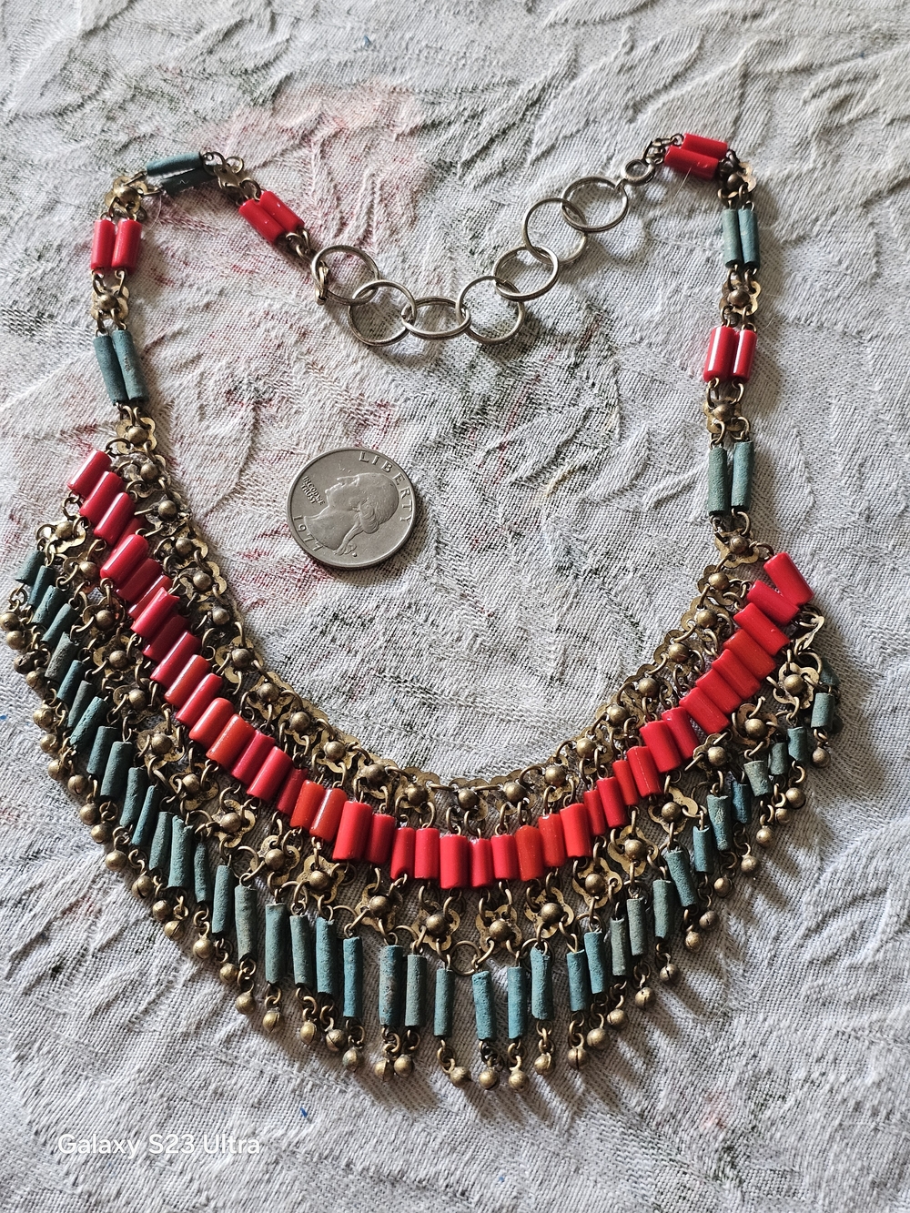 Bold Red and Teal Statement Necklace - Women Jewelry
